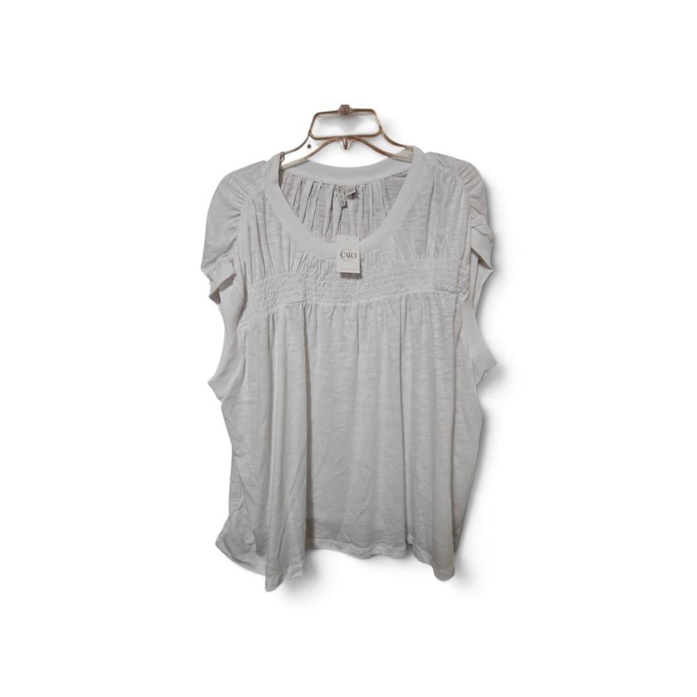 Cato White Short Sleeve Smocked Chest Pleated Cap Sleeve Top 18/20W 0452